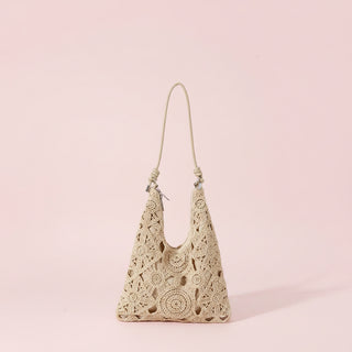 Crochet Floral Cutout Slouch Hobo Bag