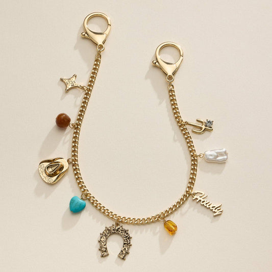 Western Charm Bag Charm with Horseshoe & Cowboy Hat Accents