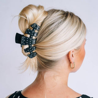 TELETIES Classic Black Polka Dot Party Large Claw Clip