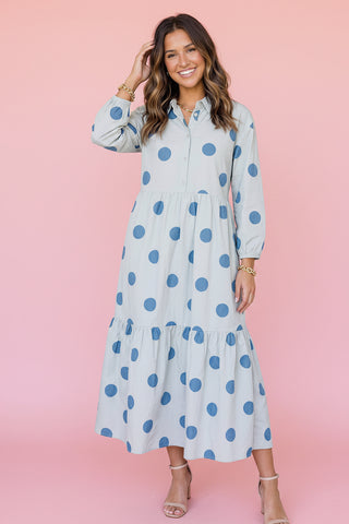 Polka Dot Button-Front Casual Shift Midi Dress