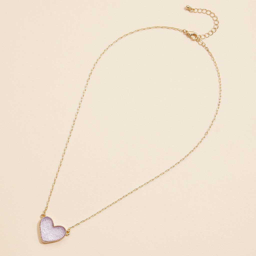 Heart Druzy Stone Charm Short Necklace