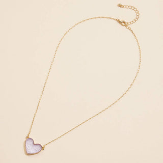 Heart Druzy Stone Charm Short Necklace