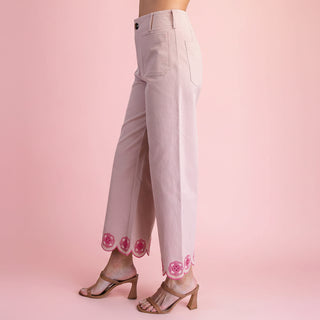 High-Waisted Scallop Hem Wide-Leg Pants