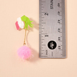 Green Monster Pom Pom Drop Earrings | Whimsical Acrylic Earrings