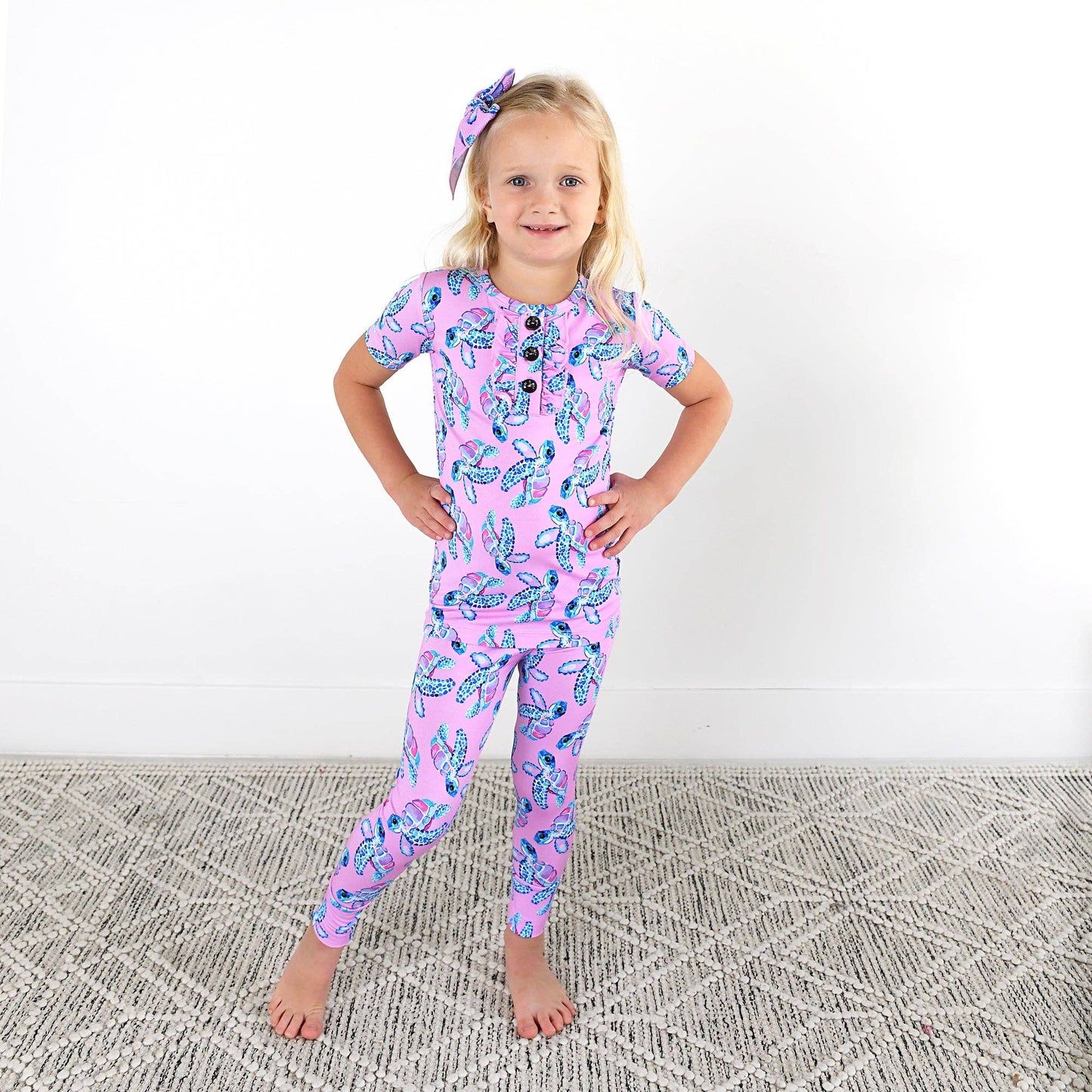 Waverly Sea Turtles Ruffle Two Piece Bamboo Kids Lounge Set