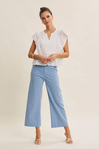 Stretch Cotton Linen High-Waist Ankle Pants