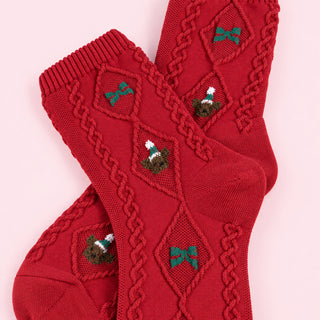 Cable Knit Teddy Bear Holiday Socks