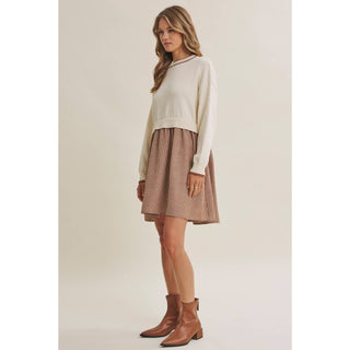 Mixed Media Long Sleeve Twofer Mini Dress