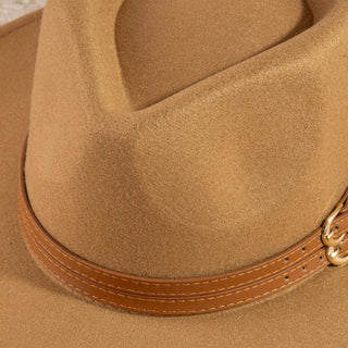 Double Belt Strap Wide Brim Fedora Hat