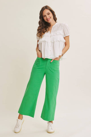 Stretch Cotton Linen High-Waist Ankle Pants