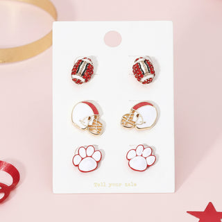 Game Day Football Helmet & Paw Stud Earring Set
