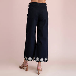 High-Waisted Scallop Hem Wide-Leg Pants