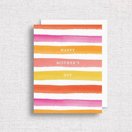 Happy Mother's Day Pink Watercolor Stripes Greeting Card