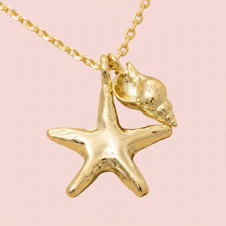 18k Gold Dipped Starfish & Shell Charm Pendant Necklace