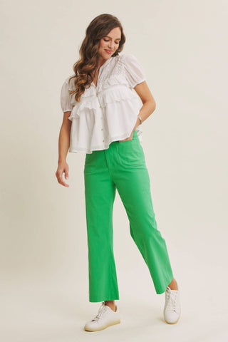 Stretch Cotton Linen High-Waist Ankle Pants
