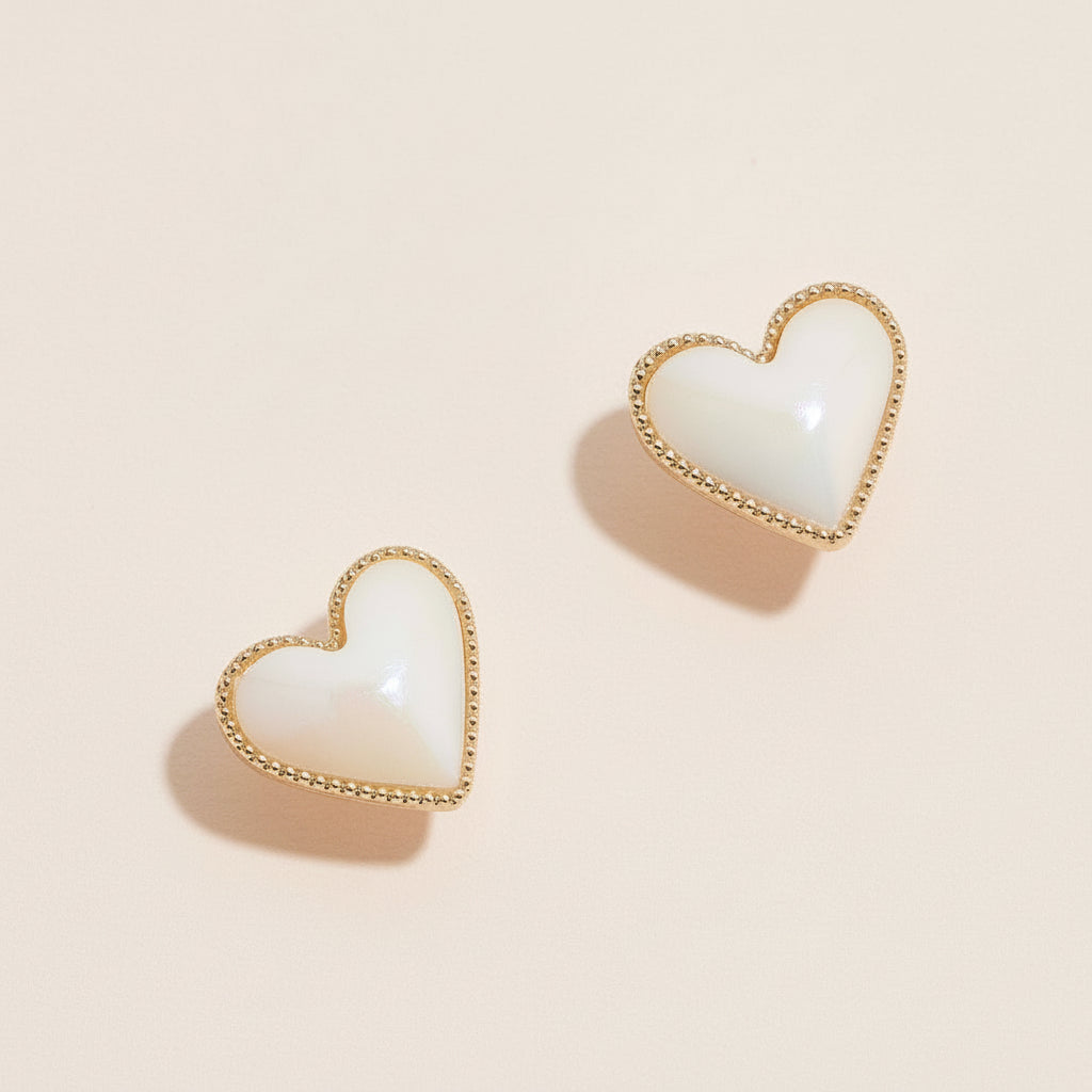 Gold Trim Heart Stud Earrings