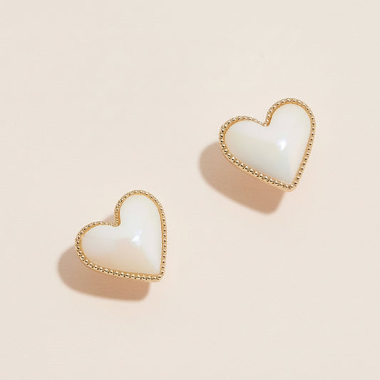 Gold Trim Heart Stud Earrings