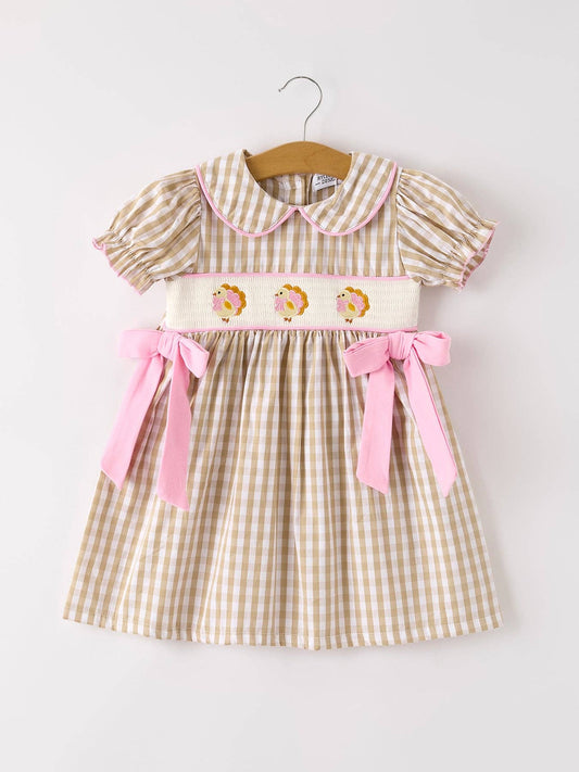 Turkey & Tulle Smocked Bow Baby Girls Dress
