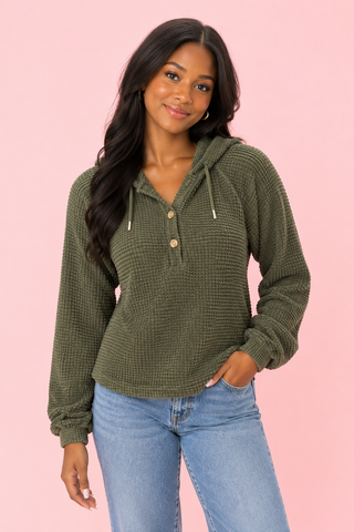 Sweater Hoodie - Waffle Knit