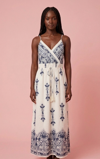 Navy Floral Border Print Maxi Dress