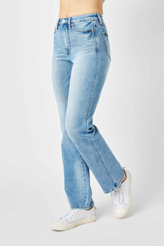 Judy Blue High Waist Tummy Control Contrast Wash Straight Leg Jeans