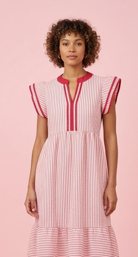 Ruffle Sleeve Stripe Midi Dress