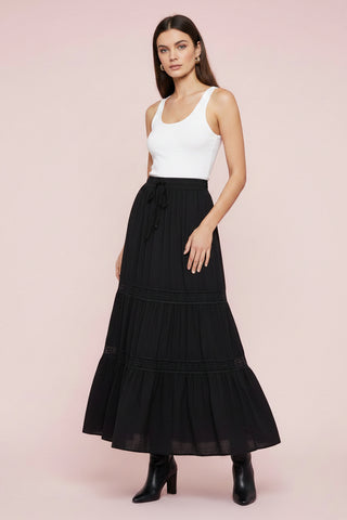Tiered Crochet Trim Maxi Skirt