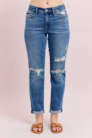 Judy Blue Mid-Rise Vintage Wash Boyfriend Jeans