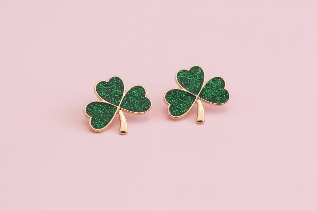 Sparkle Shamrock Studs