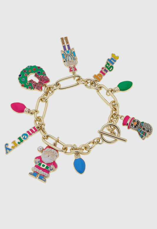 Merry & Bright Christmas Icons Enamel Charm Bracelet