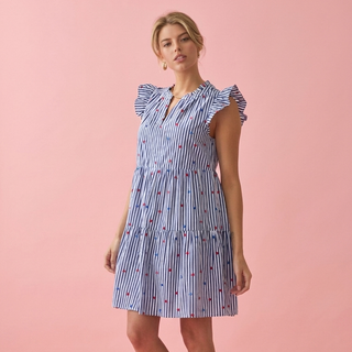 Striped Mini Dress with Star Embroidery