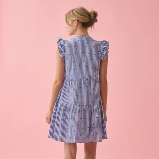 Striped Mini Dress with Star Embroidery