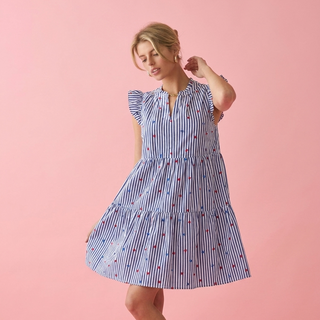 Striped Mini Dress with Star Embroidery