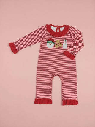 Santa’s Milk & Cookies Baby Stripe Appliqué Romper