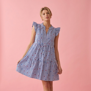 Striped Mini Dress with Star Embroidery