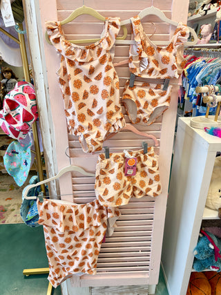 Girls Orange Print Bathnig Suit