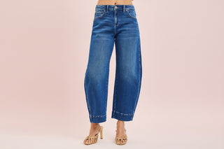 Risen Mid-Rise Cropped Barrel Jeans