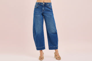 Risen Mid-Rise Cropped Barrel Jeans