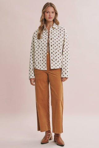 High Rise Wide Leg Stretch Corduroy Patch Pants