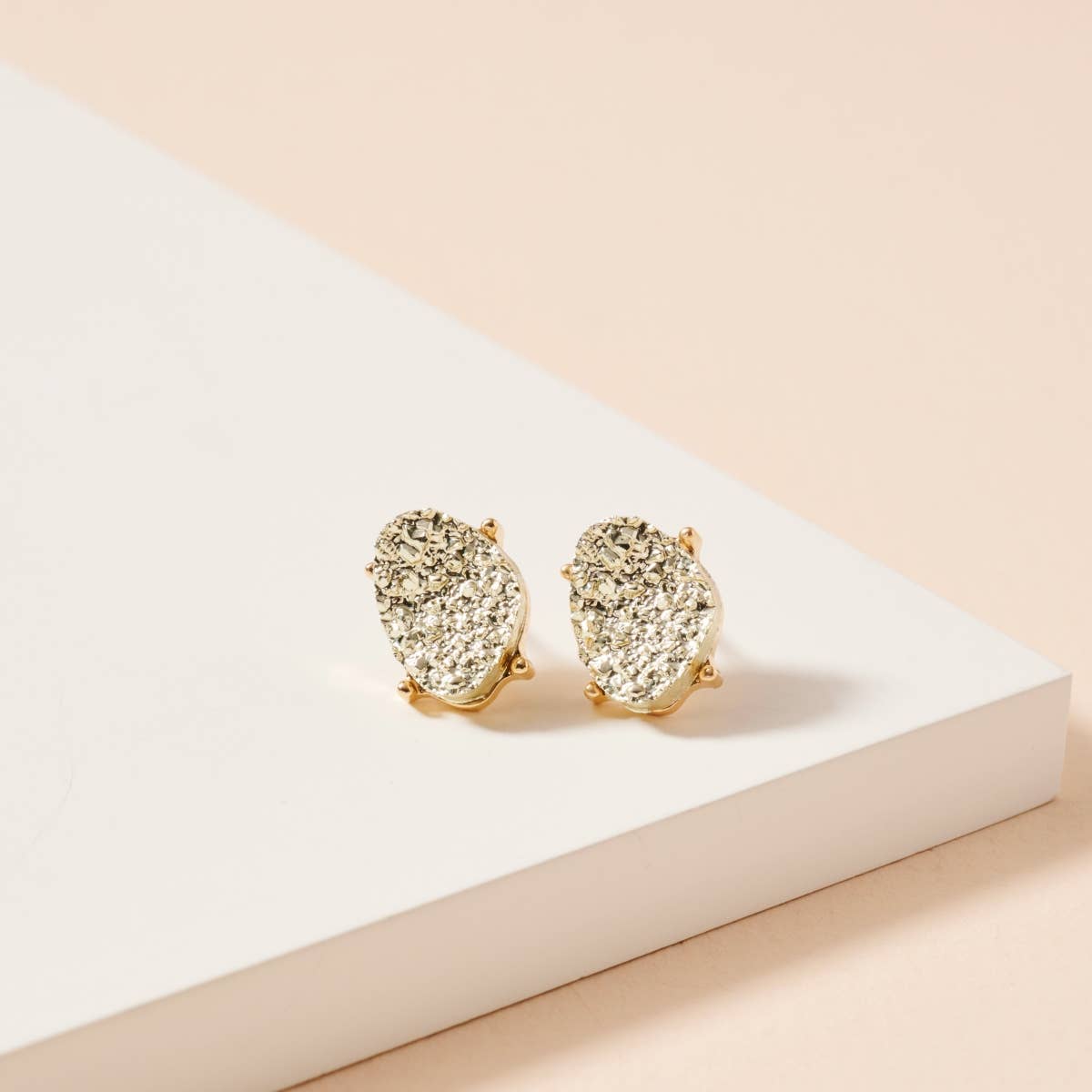 Organic Shaped Druzy Stone Stud Earrings