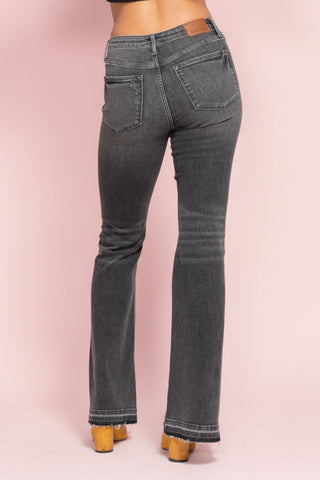 Judy Blue Mid-Rise Tummy Control Washed Gray Release Hem Flare Jeans