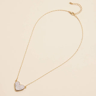 Heart Druzy Stone Charm Short Necklace