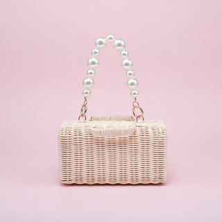 Everly Pearl-Strung Woven Box Evening Bag