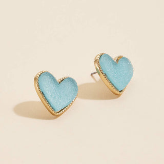Heart Druzy Stone Stud Earrings