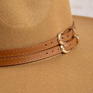Double Belt Strap Wide Brim Fedora Hat