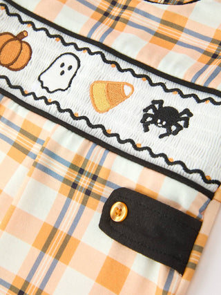 Boys Halloween Plaid Hand-Smocked JonJon Romper
