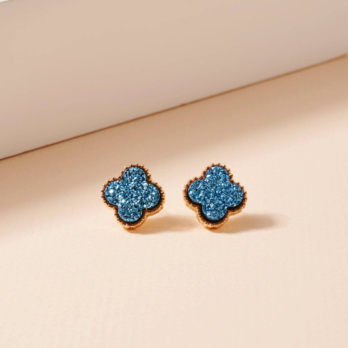 Mini Druzy Clover Stud Earrings