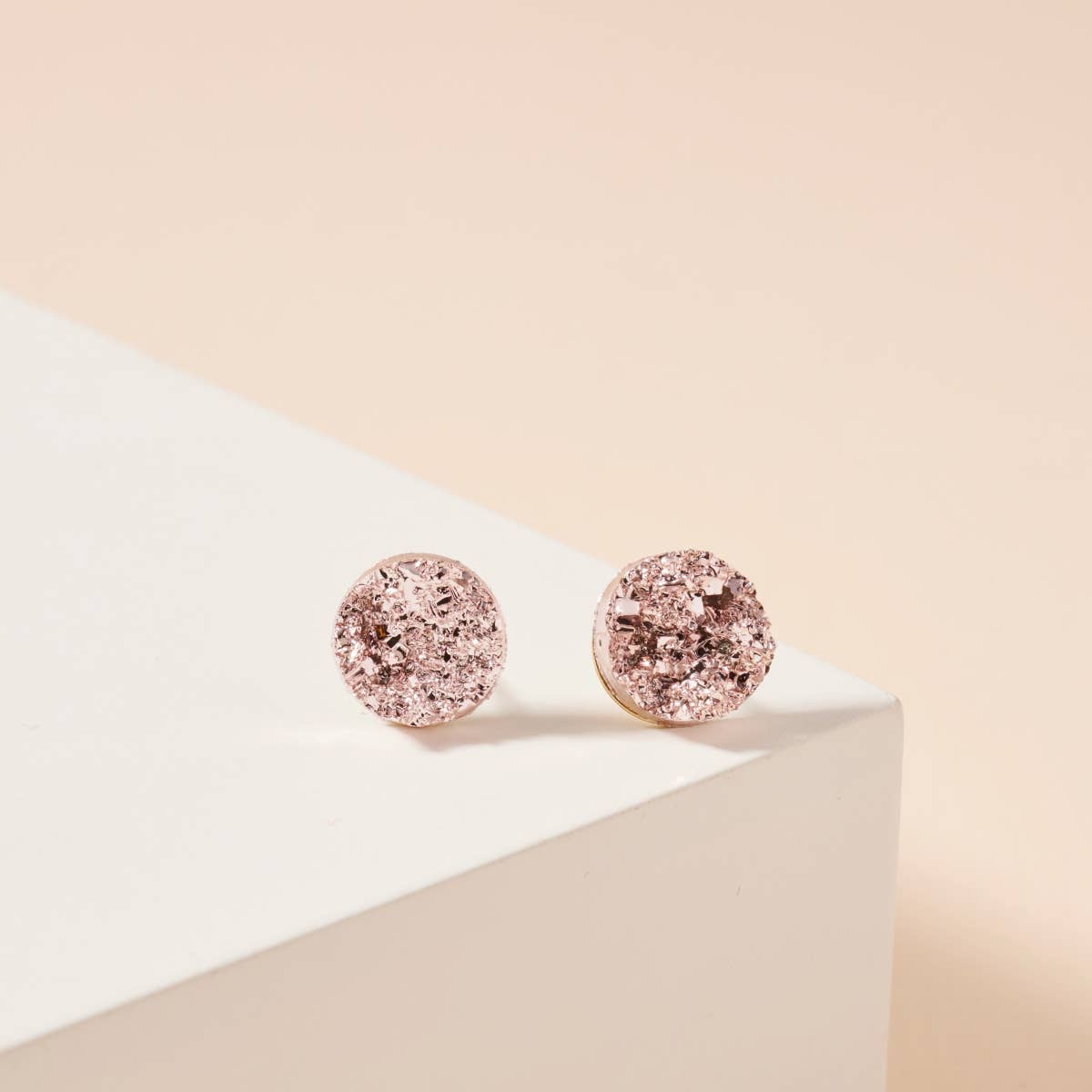 Metallic Druzy Stone Round Stud Earrings