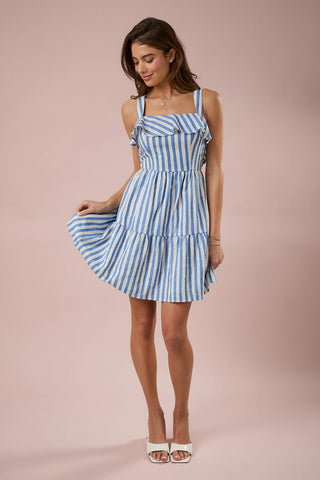 Blue & White Vertical Stripe Summer Dress