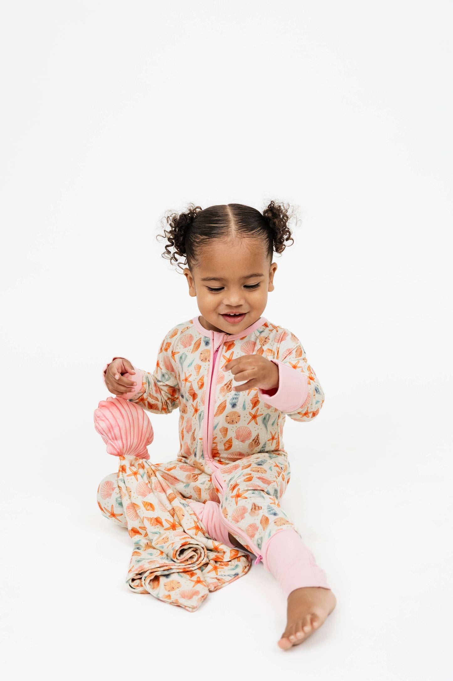 Sandy Seashells Beachy Bamboo Convertible Baby Pajamas